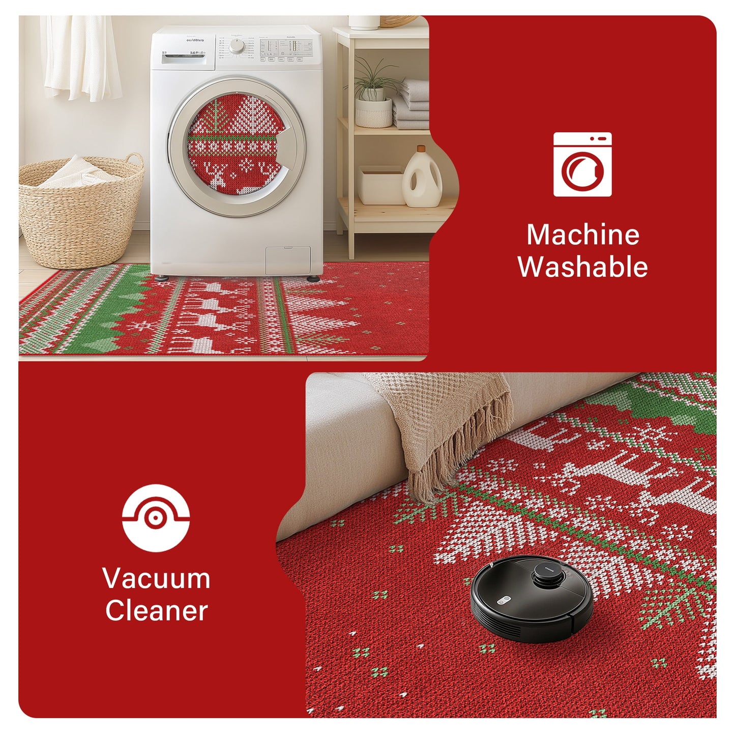 KUETH 3X5 Area Rugs Christmas Rug, Machine Washable Rug, Christmas Area Rugs for Livingroom, Ultra-thin Printed Christmas Rugs Decor, Non Slip Runner Rug, Low Pile for Bedroom
