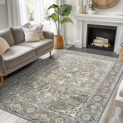 KUETH 8x10 Area Rugs for Living Room Bedroom, Machine Washable Stain Resistant Non-Shed Carpet,, Low Pile Mat with Non Slip Backing