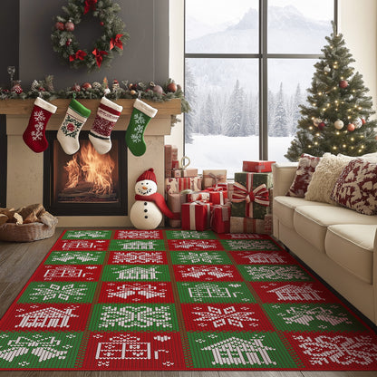 KUETH 8X10 Area Rugs Christmas Rug, Machine Washable Rug, Area Rugs for Livingroom, Printed Christmas Decor,Ultra-thin Non Slip Rug, Low Pile for Bedroom, Kitchen, Dinning room