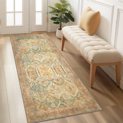 KUETH Area Rug 2'x5' Non Slip Hallway Runner Rug, Ultra-thin Machine Washable Vintage Low Pile Rugs for Living Room, Entryway, Bedroom, Kitchen and Corridor