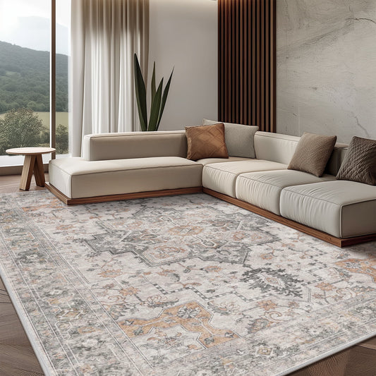 KUETH 10x14 Area Rugs for Living Room, Non Slip Machine Washable Retro Rugs, Ultra-thin Print Rug for Bedroom, Dining Room, Home Office.