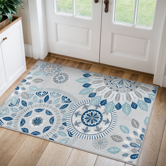 KUETH 2'x3' Area Rugs for Living Room, Non Slip Machine Washable Vintage Indoor Rug, Ultra Thin Chenille Print Rug for Bedroom Dining Room Home Office