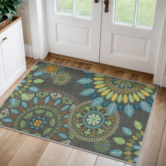 KUETH 2'x3' Area Rugs for Living Room, Non Slip Machine Washable Vintage Indoor Rug, Ultra Thin Chenille Print Rug for Bedroom Dining Room Home Office