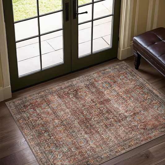 KUETH 2'x3' Area Rugs for Living Room, Non Slip Machine Washable Vintage Indoor Rug, Ultra Thin Chenille Print Rug for Bedroom Dining Room Home Office