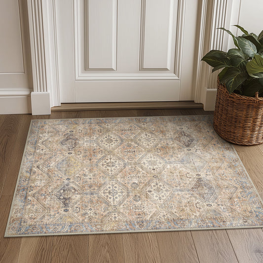 KUETH 2'x3' Area Rugs for Living Room, Non Slip Machine Washable Vintage Indoor Rug, Low Pile Print Rug for Bedroom Dining Room Home Office