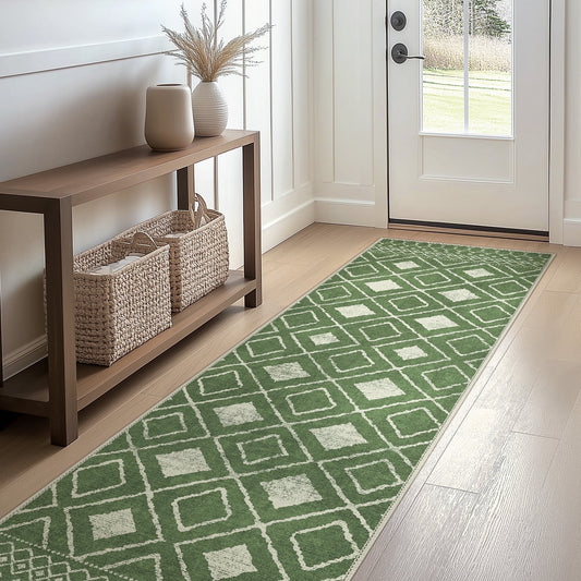 KUETH 2'x7' Area Rugs for Living Room, Non Slip Machine Washable Vintage Indoor Rug, Ultra Thin Chenille Print Rug for Bedroom Dining Room Home Office