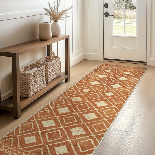 KUETH 2'x7' Area Rugs for Living Room, Non Slip Machine Washable Vintage Indoor Rug, Ultra Thin Chenille Print Rug for Bedroom Dining Room Home Office