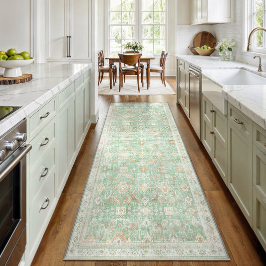 KUETH 2'x7' Area Rugs for Living Room, Non Slip Machine Washable Vintage Indoor Rug, Ultra Thin Chenille Print Rug for Bedroom Dining Room Home Office