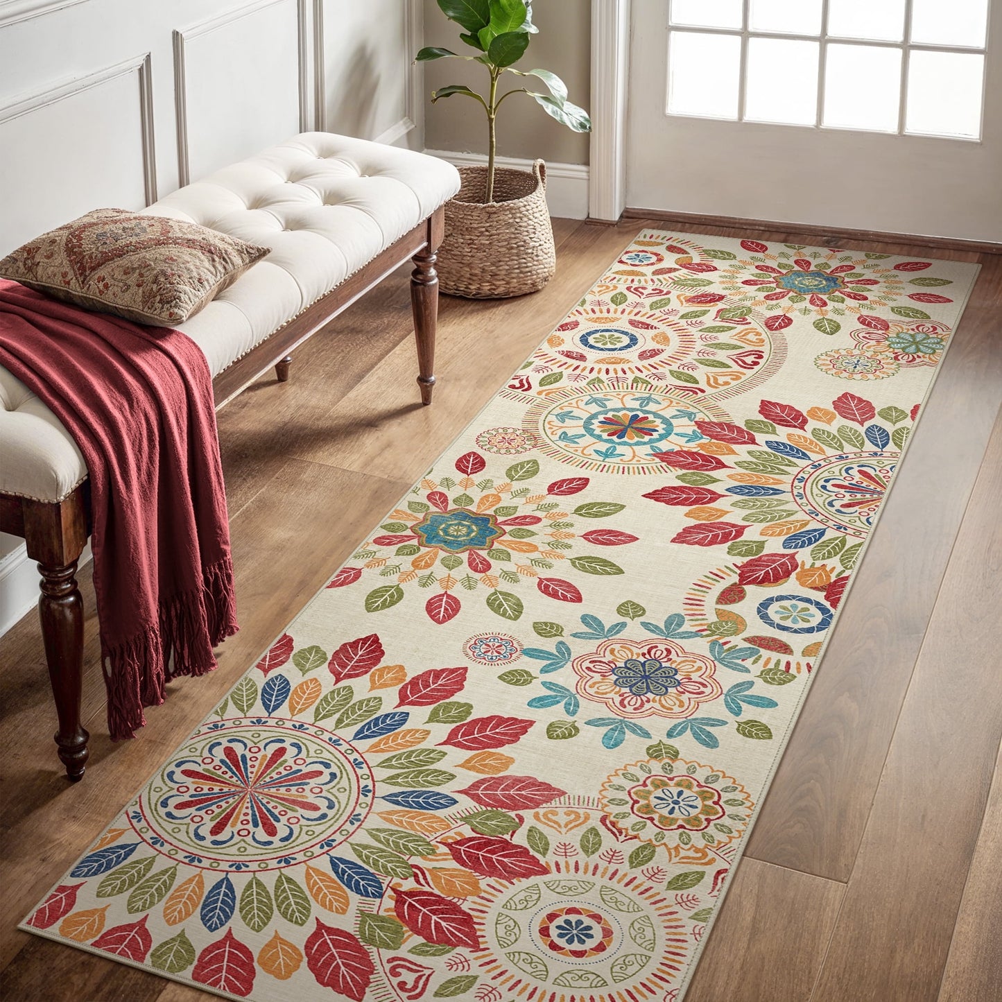 KUETH 2'x7' Area Rugs for Living Room, Non Slip Machine Washable Vintage Indoor Rug, Ultra Thin Chenille Print Rug for Bedroom Dining Room Home Office