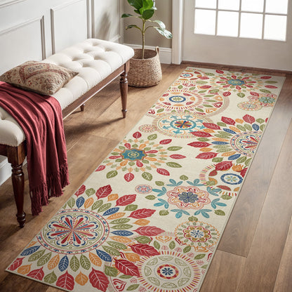 KUETH 2'x7' Area Rugs for Living Room, Non Slip Machine Washable Vintage Indoor Rug, Ultra Thin Chenille Print Rug for Bedroom Dining Room Home Office