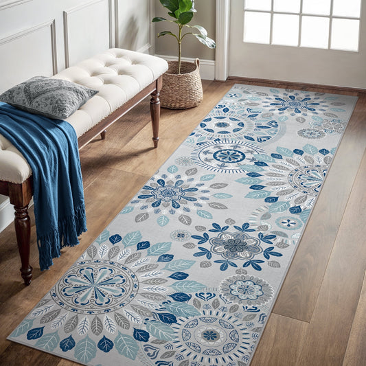 KUETH 2'x7' Area Rugs for Living Room, Non Slip Machine Washable Vintage Indoor Rug, Ultra Thin Chenille Print Rug for Bedroom Dining Room Home Office