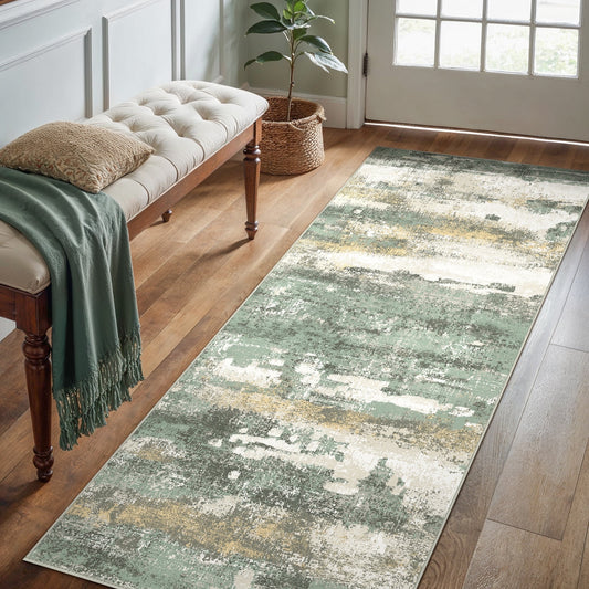 KUETH 2'x7' Area Rugs for Living Room, Non Slip Machine Washable Vintage Indoor Rug, Low Pile Print Rug for Bedroom Dining Room Home Office