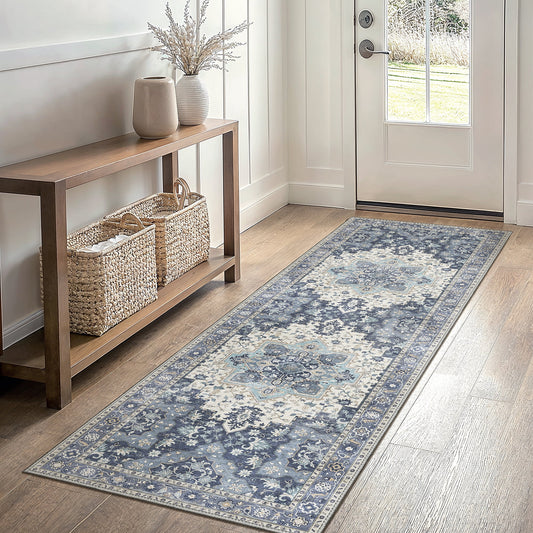 KUETH 2X10 Area Rugs for Living Room, Non Slip Machine Washable Retro Rugs, Ultra-thin Print Rug for Bedroom, Dining Room, Home Office.