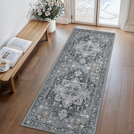 KUETH 2X10 Area Rugs for Living Room, Non Slip Machine Washable Retro Rugs, Ultra-thin Print Rug for Bedroom, Dining Room, Home Office.