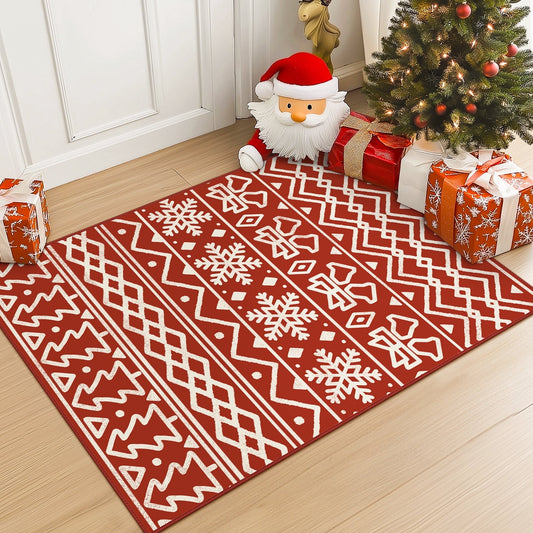 KUETH 2X3 Area Rugs Christmas Rug, Machine Washable Rug, Christmas Area Rugs for Livingroom, Ultra-thin Printed Christmas Rugs Decor, Non Slip Rug, Low Pile Carpet for Bedroom