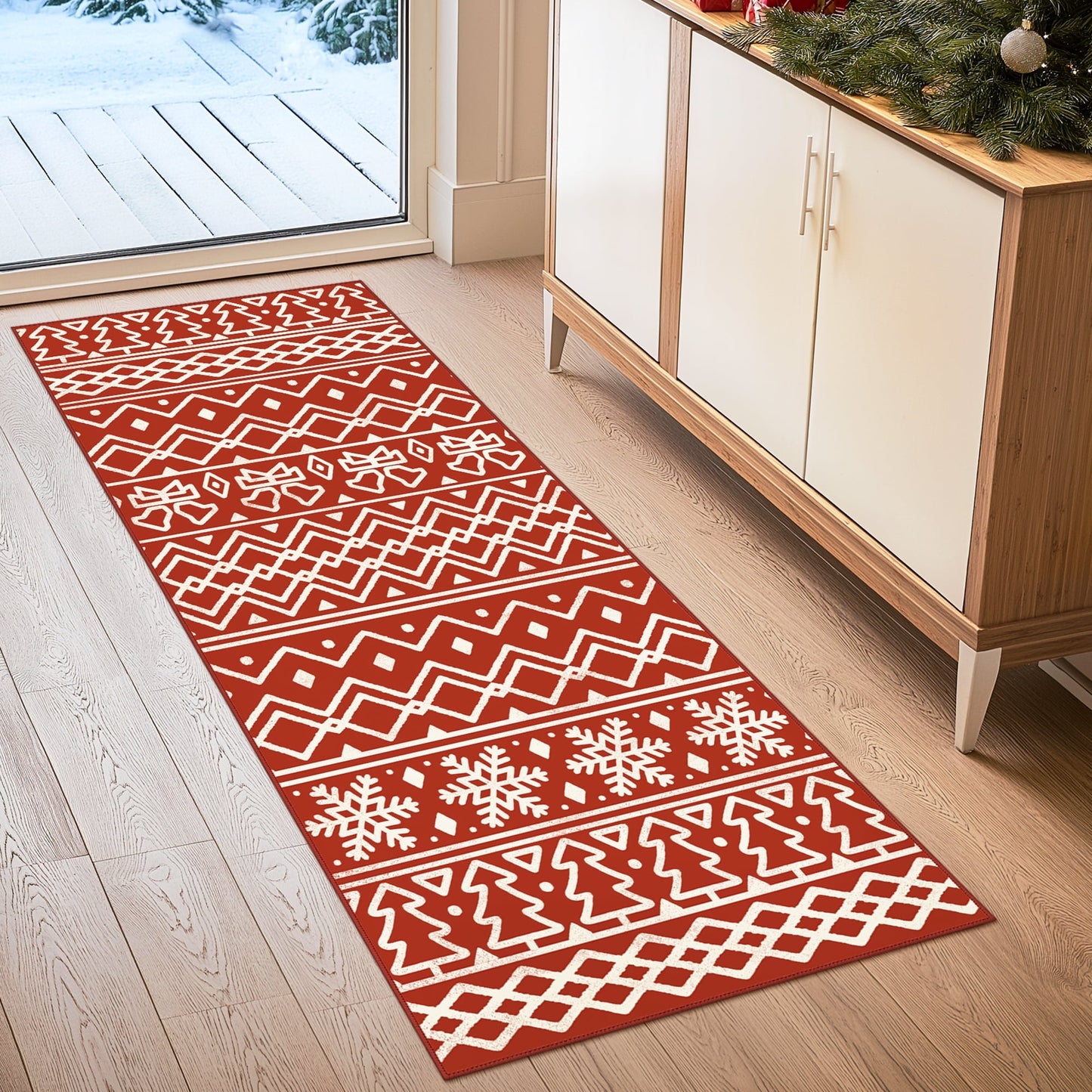 KUETH 2X5 Area Rugs Christmas Rug, Machine Washable Rug, Christmas Area Rugs for Livingroom, Ultra-thin Printed Christmas Rugs Decor, Non Slip Rug, Low Pile Carpet for Bedroom