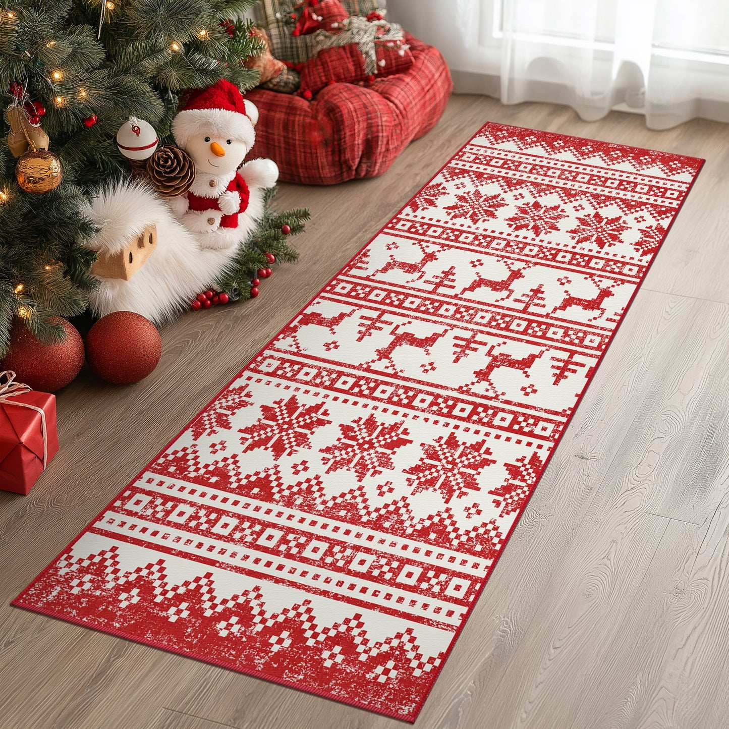 KUETH 2X5 Area Rugs Christmas Rug, Machine Washable Rug, Christmas Area Rugs for Livingroom, Ultra-thin Printed Christmas Rugs Decor, Non Slip Runner Rug, Low Pile for Bedroom