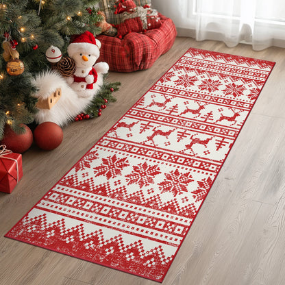 KUETH 2X5 Area Rugs Christmas Rug, Machine Washable Rug, Christmas Area Rugs for Livingroom, Ultra-thin Printed Christmas Rugs Decor, Non Slip Runner Rug, Low Pile for Bedroom