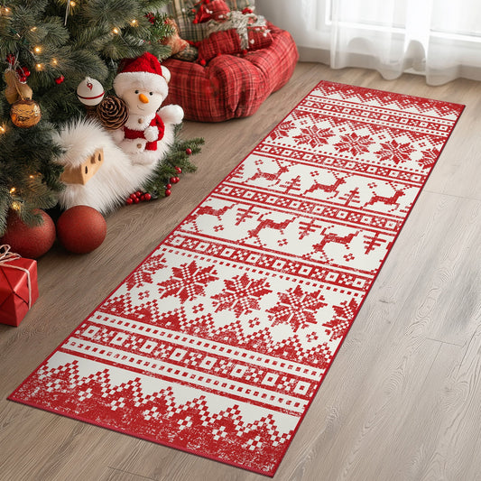 KUETH 2X5 Area Rugs Christmas Rug, Machine Washable Rug, Christmas Area Rugs for Livingroom, Ultra-thin Printed Christmas Rugs Decor, Non Slip Runner Rug, Low Pile for Bedroom