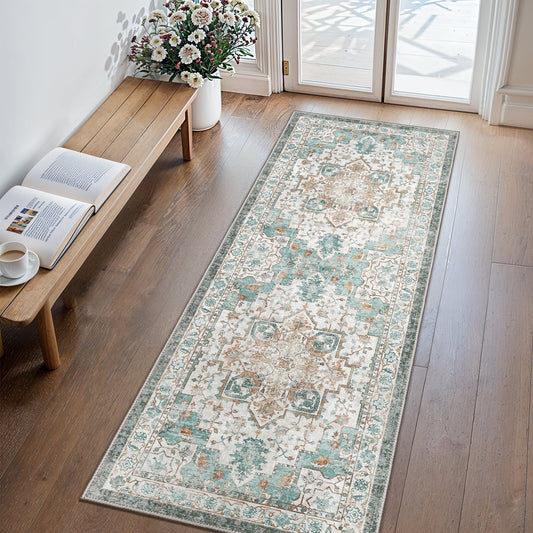 KUETH 2X5 Area Rugs for Living Room, Non Slip Machine Washable Retro Rugs, Ultra-thin Print Rug for Bedroom, Dining Room, Home Office.