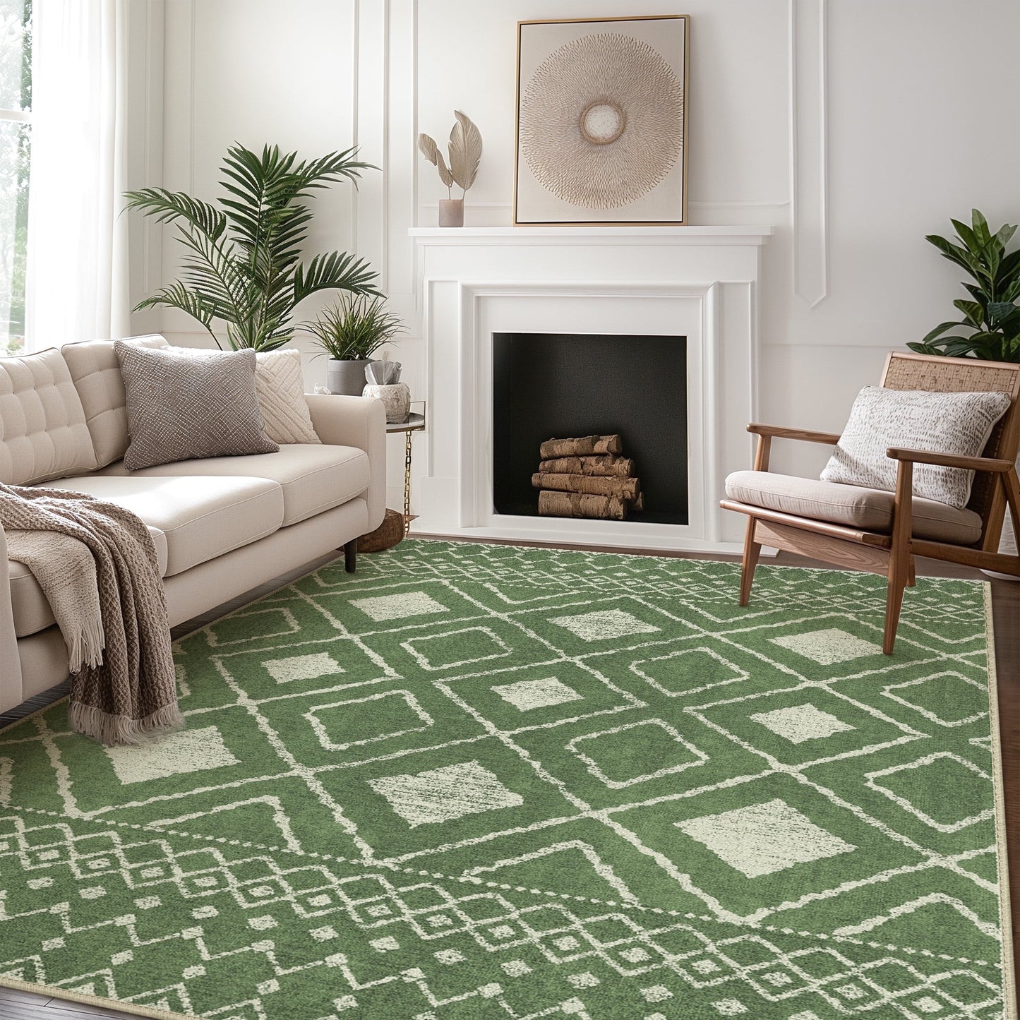 KUETH 3'x5' Area Rugs for Living Room, Non Slip Machine Washable Vintage Indoor Rug, Ultra Thin Chenille Print Rug for Bedroom Dining Room Home Office