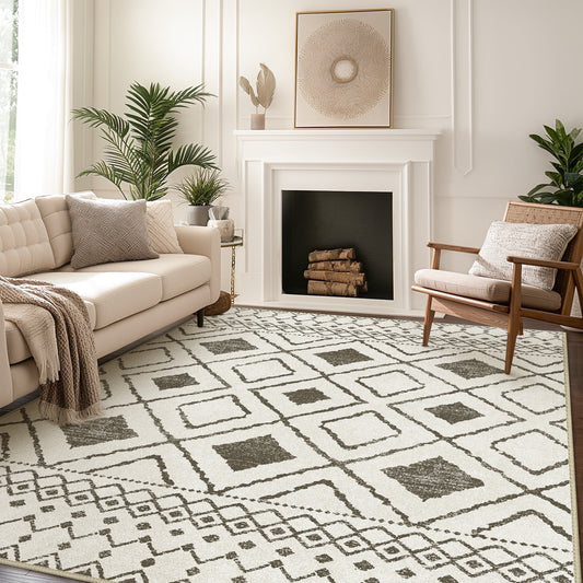 KUETH 3'x5' Area Rugs for Living Room, Non Slip Machine Washable Vintage Indoor Rug, Ultra Thin Chenille Print Rug for Bedroom Dining Room Home Office