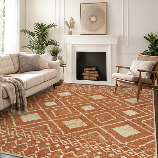 KUETH 3'x5' Area Rugs for Living Room, Non Slip Machine Washable Vintage Indoor Rug, Ultra Thin Chenille Print Rug for Bedroom Dining Room Home Office