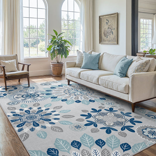 KUETH 3'x5' Area Rugs for Living Room, Non Slip Machine Washable Vintage Indoor Rug, Ultra Thin Chenille Print Rug for Bedroom Dining Room Home Office