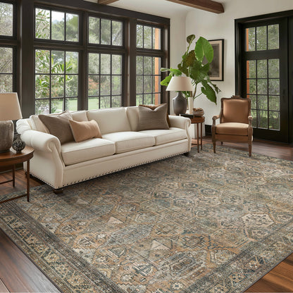 KUETH 3'x5' Area Rugs for Living Room, Non Slip Machine Washable Vintage Indoor Rug, Low Pile Chenille Print Rug for Bedroom Dining Room Home Office