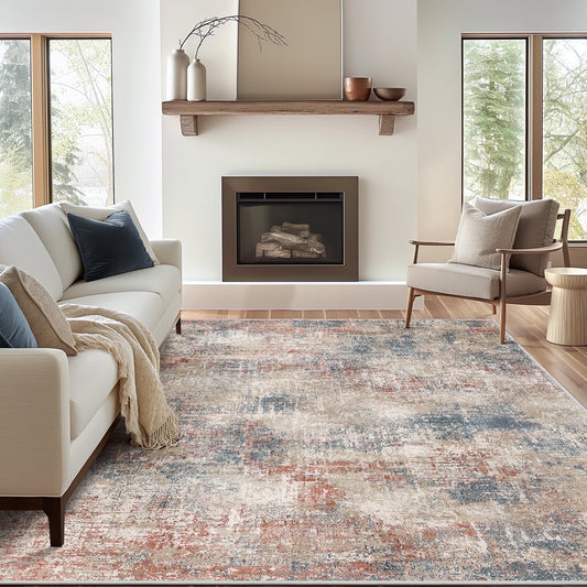 KUETH 3'x5' Area Rugs for Living Room, Non Slip Machine Washable Vintage Indoor Rug, Low Pile Print Rug for Bedroom Dining Room Home Office