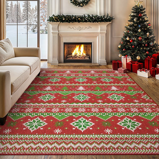 KUETH 3X5 Area Rugs Christmas Rug, Machine Washable Rug, Christmas Area Rugs for Livingroom, Ultra-thin Printed Christmas Rugs Decor, Non Slip Rug, Low Pile Carpet for Bedroom