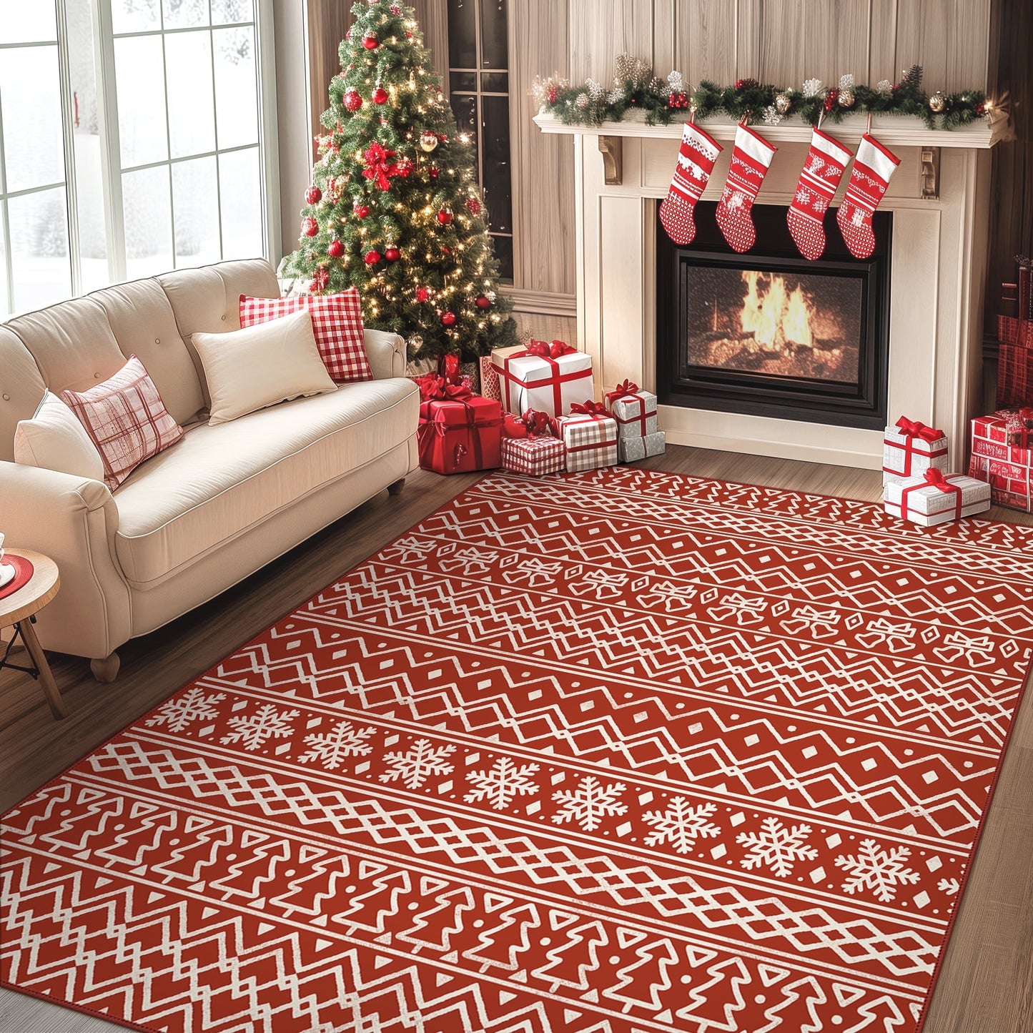 KUETH 3X5 Area Rugs Christmas Rug, Machine Washable Rug, Christmas Area Rugs for Livingroom, Ultra-thin Printed Christmas Rugs Decor, Non Slip Rug, Low Pile Carpet for Bedroom