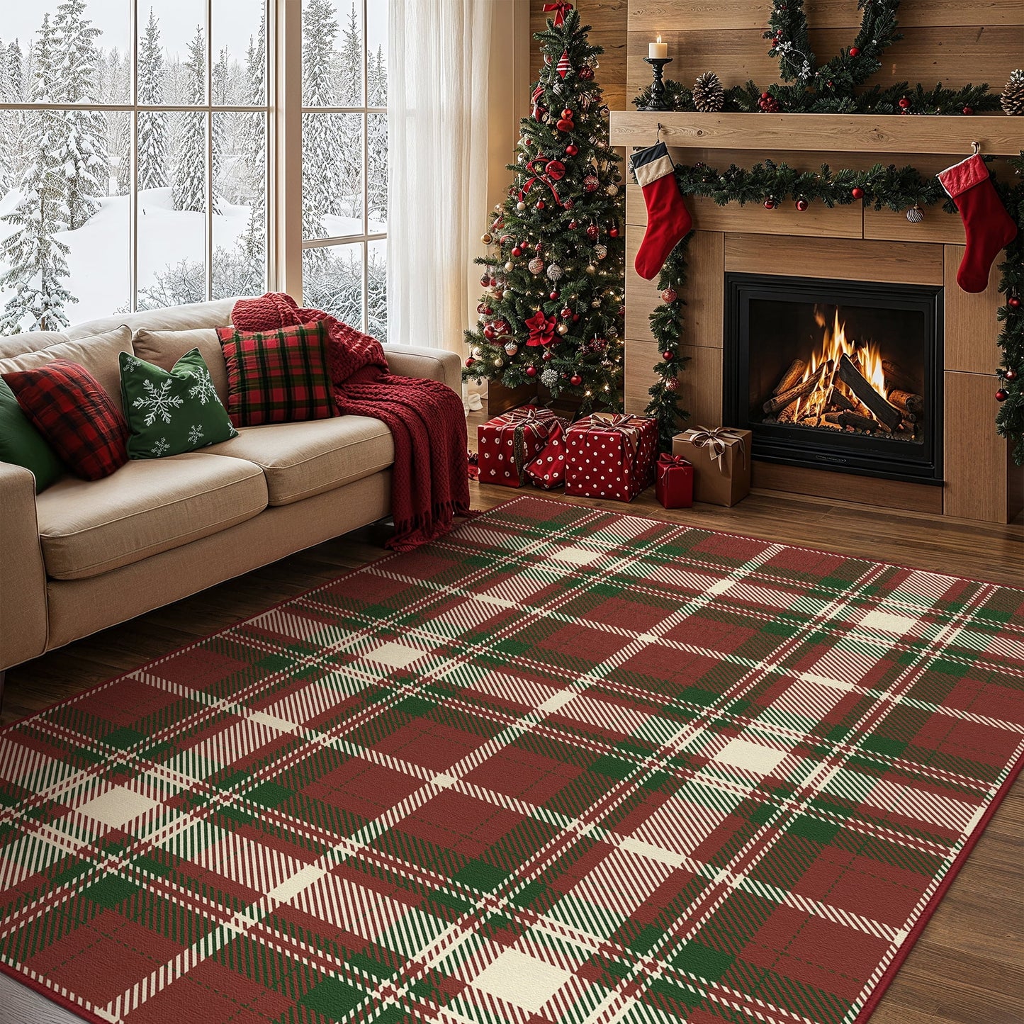 KUETH 3X5 Area Rugs Christmas Rug, Machine Washable Rug, Christmas Area Rugs for Livingroom, Ultra-thin Printed Christmas Rugs Decor, Non Slip Rug for Bedroom