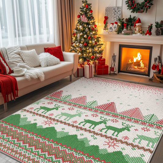 KUETH 3X5 Area Rugs Christmas Rug, Machine Washable Rug, Christmas Area Rugs for Livingroom, Ultra-thin Printed Christmas Rugs Decor, Non Slip Runner Rug, Low Pile for Bedroom