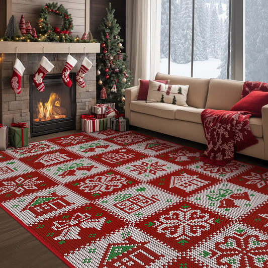 KUETH 3X5 Area Rugs Christmas Rug, Machine Washable Rug, Area Rugs for Livingroom, Printed Christmas Decor,Ultra-thin Non Slip Rug, Low Pile for Bedroom, Kitchen, Dinning room