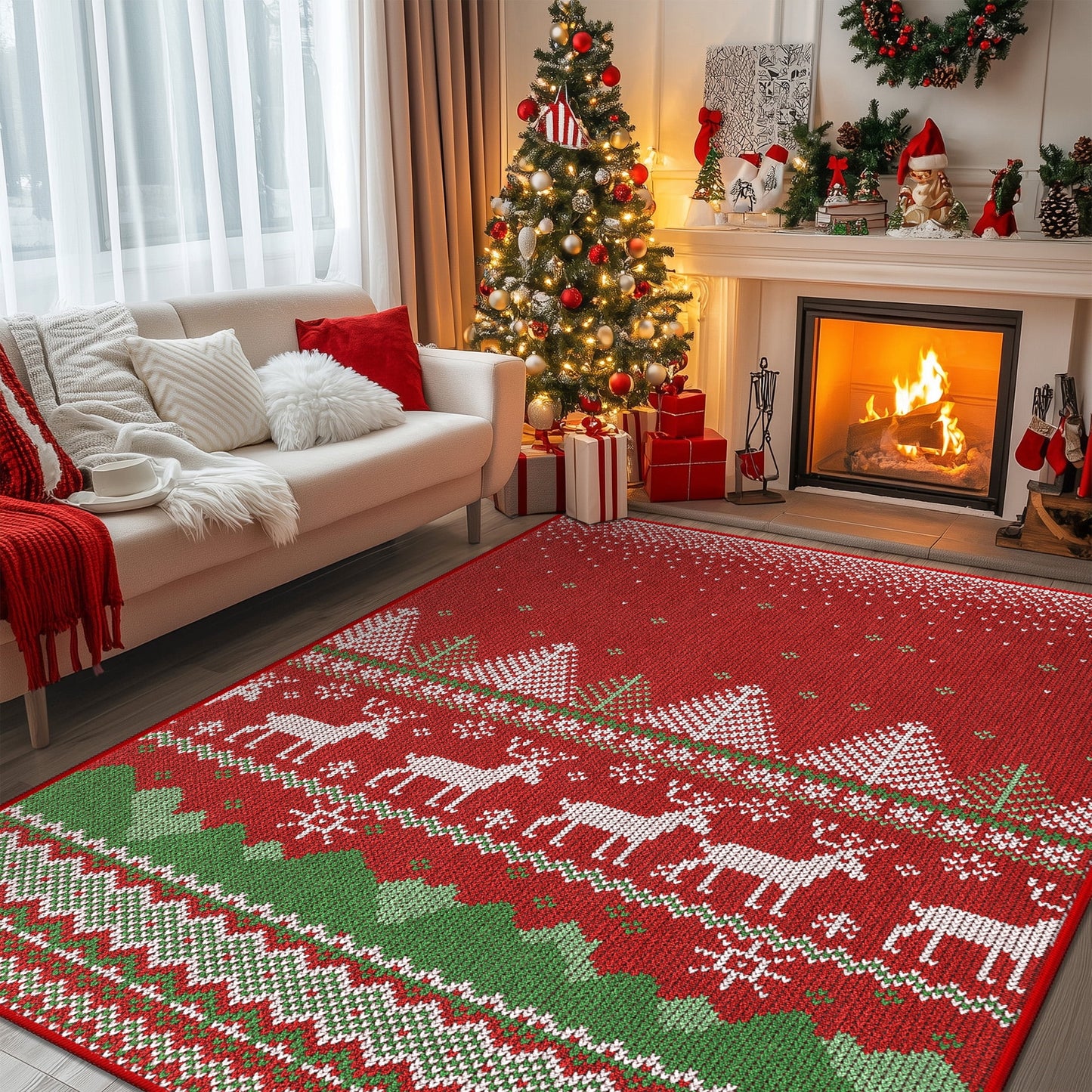 KUETH 3X5 Area Rugs Christmas Rug, Machine Washable Rug, Christmas Area Rugs for Livingroom, Ultra-thin Printed Christmas Rugs Decor, Non Slip Runner Rug, Low Pile for Bedroom