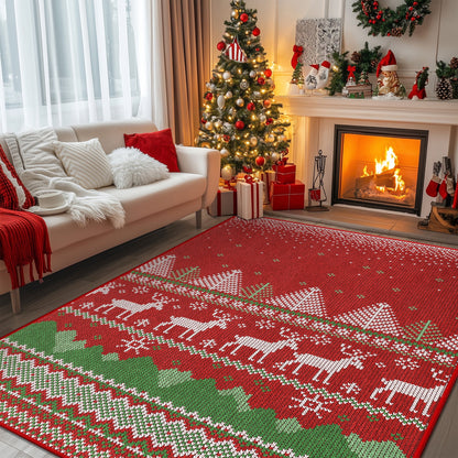 KUETH 3X5 Area Rugs Christmas Rug, Machine Washable Rug, Christmas Area Rugs for Livingroom, Ultra-thin Printed Christmas Rugs Decor, Non Slip Runner Rug, Low Pile for Bedroom