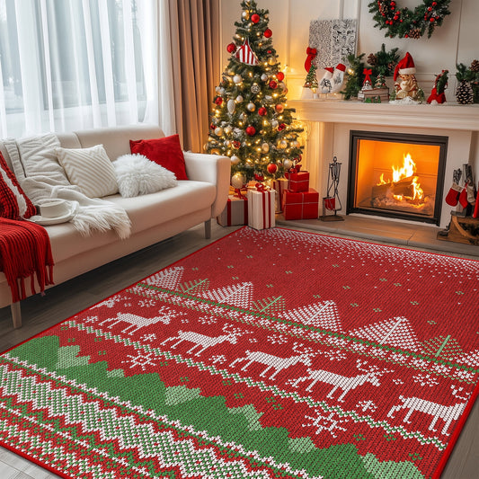 KUETH 3X5 Area Rugs Christmas Rug, Machine Washable Rug, Christmas Area Rugs for Livingroom, Ultra-thin Printed Christmas Rugs Decor, Non Slip Runner Rug, Low Pile for Bedroom