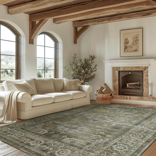 KUETH 3x5 Area Rugs for Living Room Bedroom, Machine Washable Stain Resistant Non-Shed Carpet, Low Pile Mat with Non Slip Backing