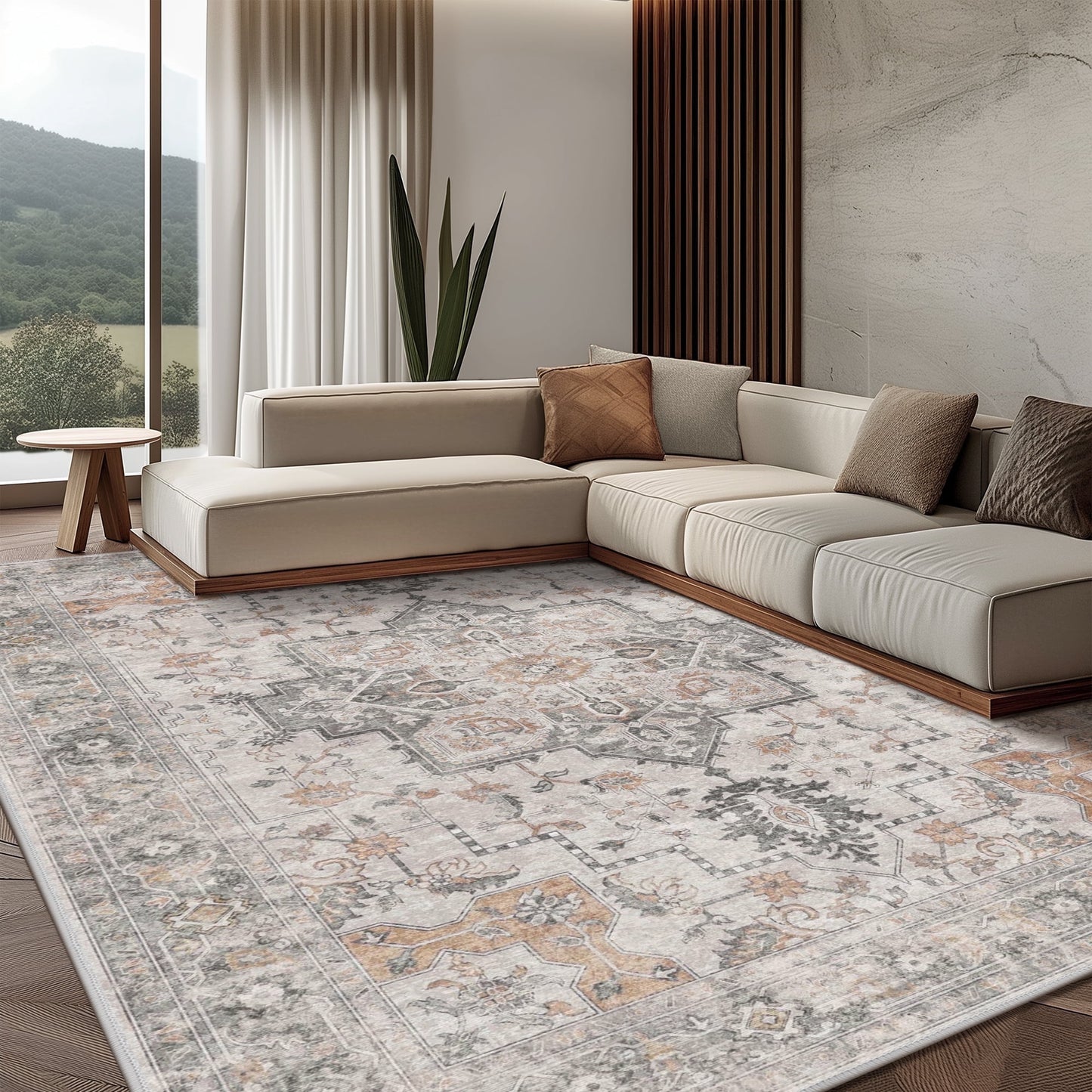 KUETH 4x6 Area Rugs for Living Room, Non Slip Machine Washable Retro Rugs, Ultra-thin Print Rug for Bedroom, Dining Room, Home Office.