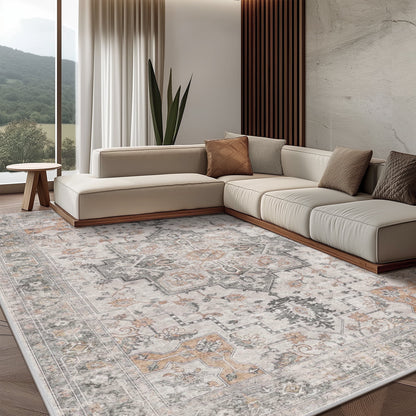 KUETH 4x6 Area Rugs for Living Room, Non Slip Machine Washable Retro Rugs, Ultra-thin Print Rug for Bedroom, Dining Room, Home Office.
