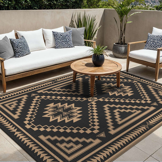 KUETH 5' x 8' Outdoor Waterproof Rug Camping Mat Patio Carpet,Black & Brown