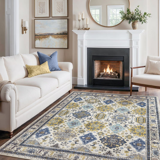 KUETH 5'x7' Area Rugs for Living Room, Non Slip Machine Washable Vintage Indoor Rug, Ultra Thin Chenille Print Rug for Bedroom Dining Room Home Office