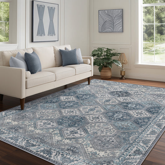KUETH 5'x7' Area Rugs for Living Room, Non Slip Machine Washable Vintage Indoor Rug, Ultra Thin Chenille Print Rug for Bedroom Dining Room Home Office