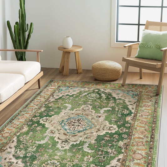 KUETH 5'x7' Area Rugs for Living Room, Non Slip Machine Washable Vintage Indoor Rug, Low Pile Print Rug for Bedroom Dining Room Home Office