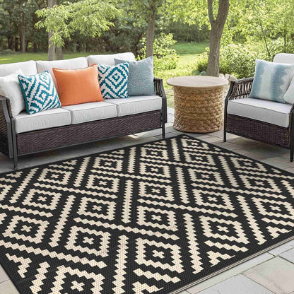KUETH 6'x 9'Outdoor Waterproof Rug Camping Mat Patio Carpet,Black & Beige