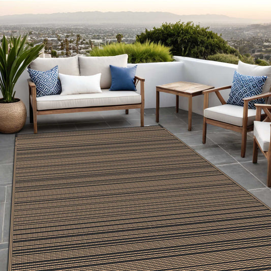 KUETH 6'x 9' Outdoor Waterproof Rug Camping Mat Patio Carpet,Black&Brown