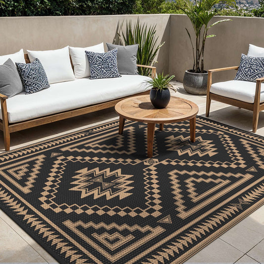 KUETH 6' x 9' Outdoor Waterproof Rug Camping Mat Patio Carpet,Black & Brown
