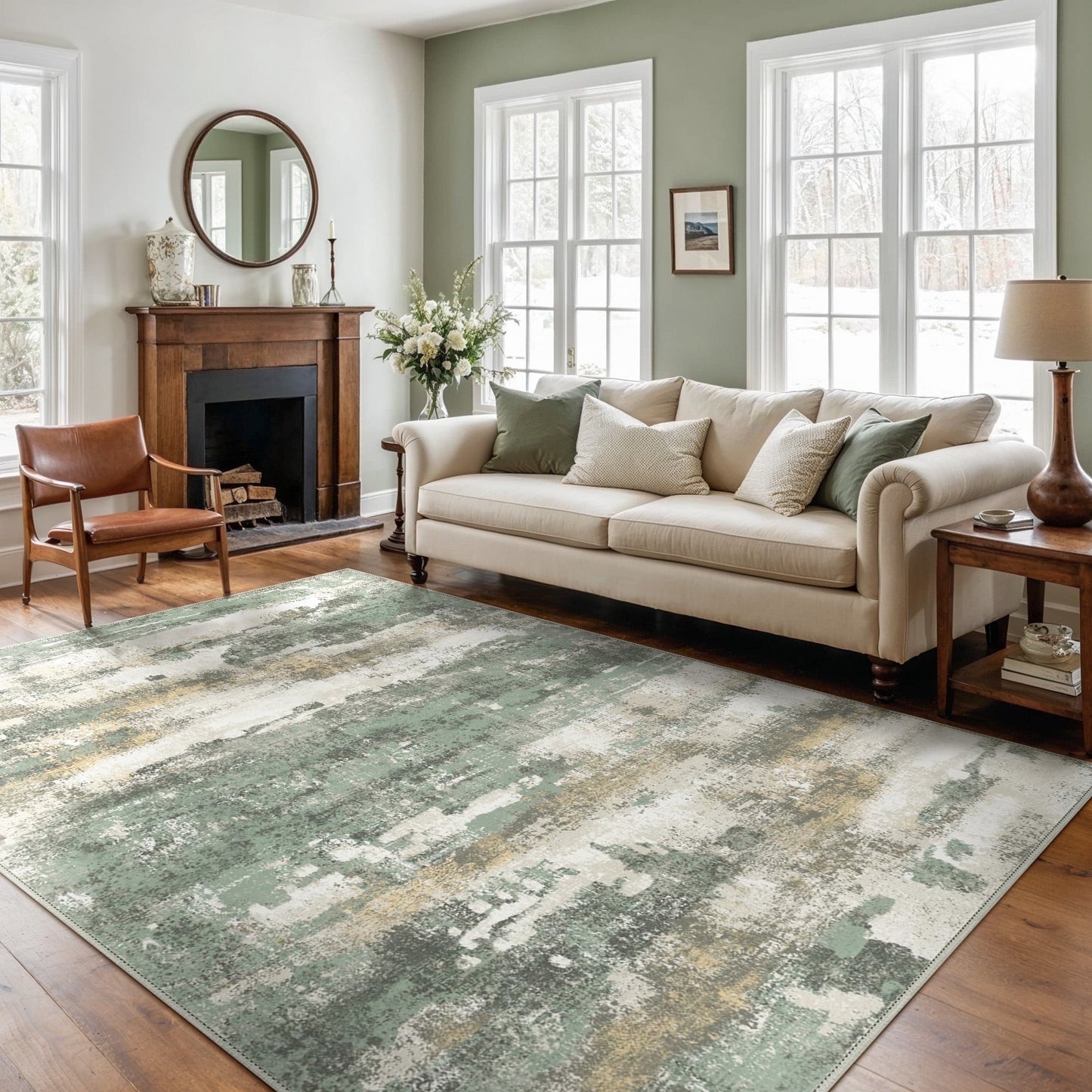KUETH 6'x9' Area Rugs for Living Room, Non Slip Machine Washable Vintage Indoor Rug, Low Pile Print Rug for Bedroom Dining Room Home Office