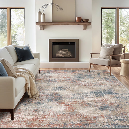 KUETH 6'x9' Area Rugs for Living Room, Non Slip Machine Washable Vintage Indoor Rug, Low Pile Print Rug for Bedroom Dining Room Home Office